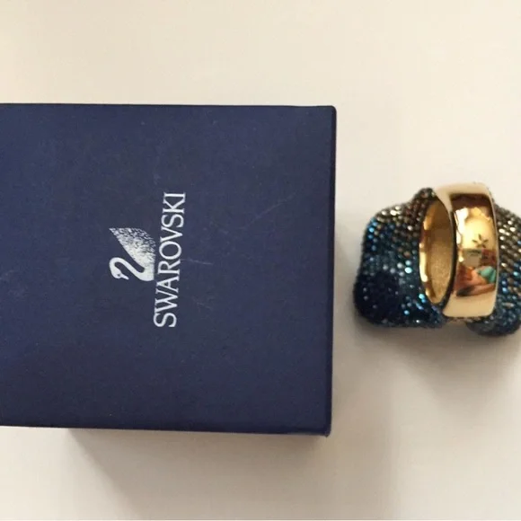 Huge Statement Ring. Blue and Gold Statement Ring 7 like NEW!! XL Cocktail Ring. - Picture 10 of 15